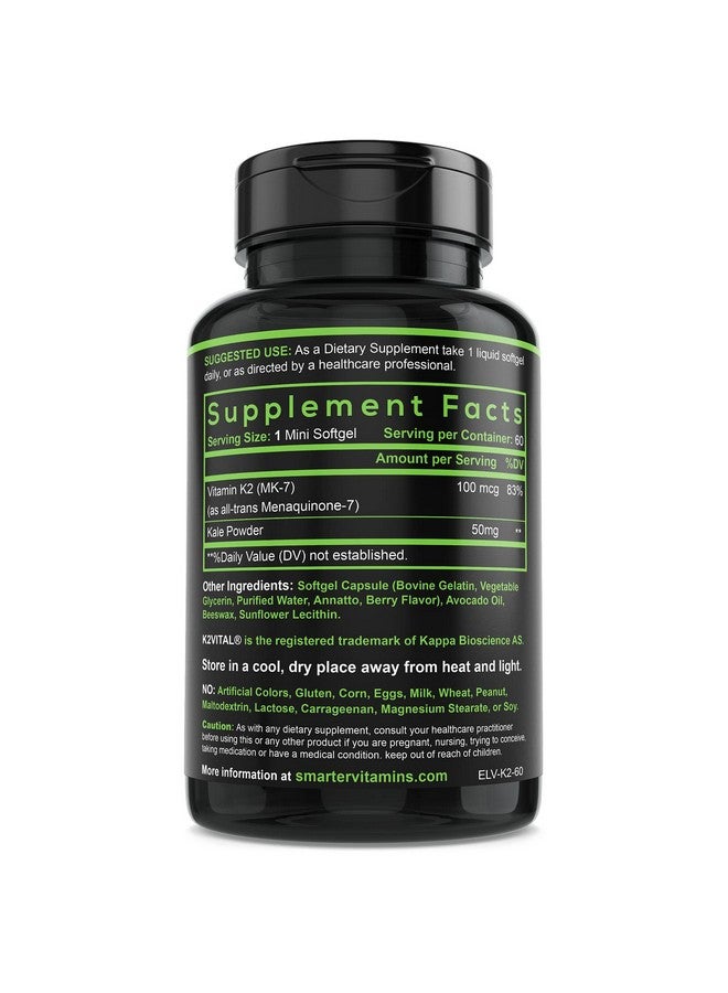 SmarterVitamins Smarter Vitamin K2 MK7 100mcg, Made with K2VITAL and Kale, 60 Liquid Softgels - Image 5