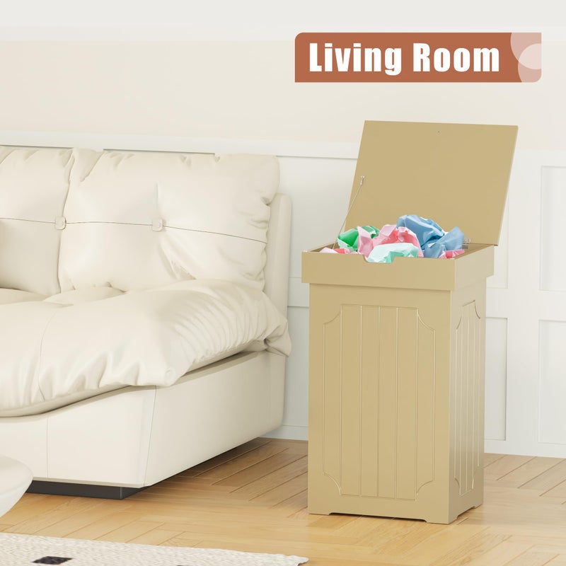 Function Home Trash Can Cabinet, 13 Gallon Kitchen Garbage Can, Wooden Recycling Trash Bin, Dog Proof Trash Can, Trash Cabinet with Lid for Home Kitchen Bathroom, Yellow - Image 4