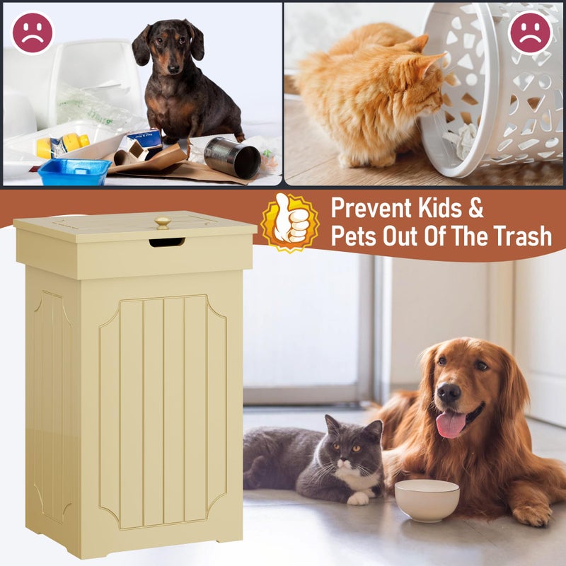 Function Home Trash Can Cabinet, 13 Gallon Kitchen Garbage Can, Wooden Recycling Trash Bin, Dog Proof Trash Can, Trash Cabinet with Lid for Home Kitchen Bathroom, Yellow - Image 5