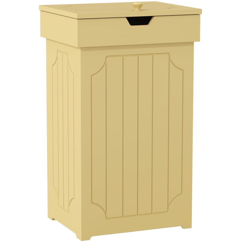 Function Home Trash Can Cabinet, 13 Gallon Kitchen Garbage Can, Wooden Recycling Trash Bin, Dog Proof Trash Can, Trash Cabinet with Lid for Home Kitchen Bathroom, Yellow - Image 1