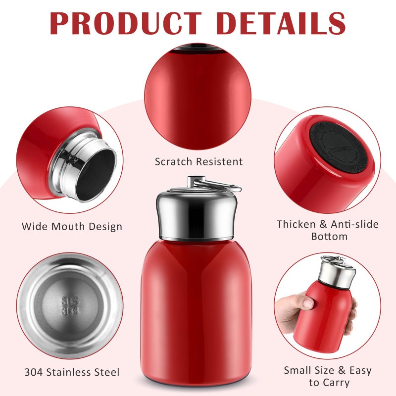 Mifoci 1 Pcs 10Oz Mini Water Bottles Stainless Steel Slim Insulated Thermal For Hot Cold Drink Thermal Small Vacuum Portable Water Bottle For Women Gifts Travel Camping Hiking (Red) - Image 3