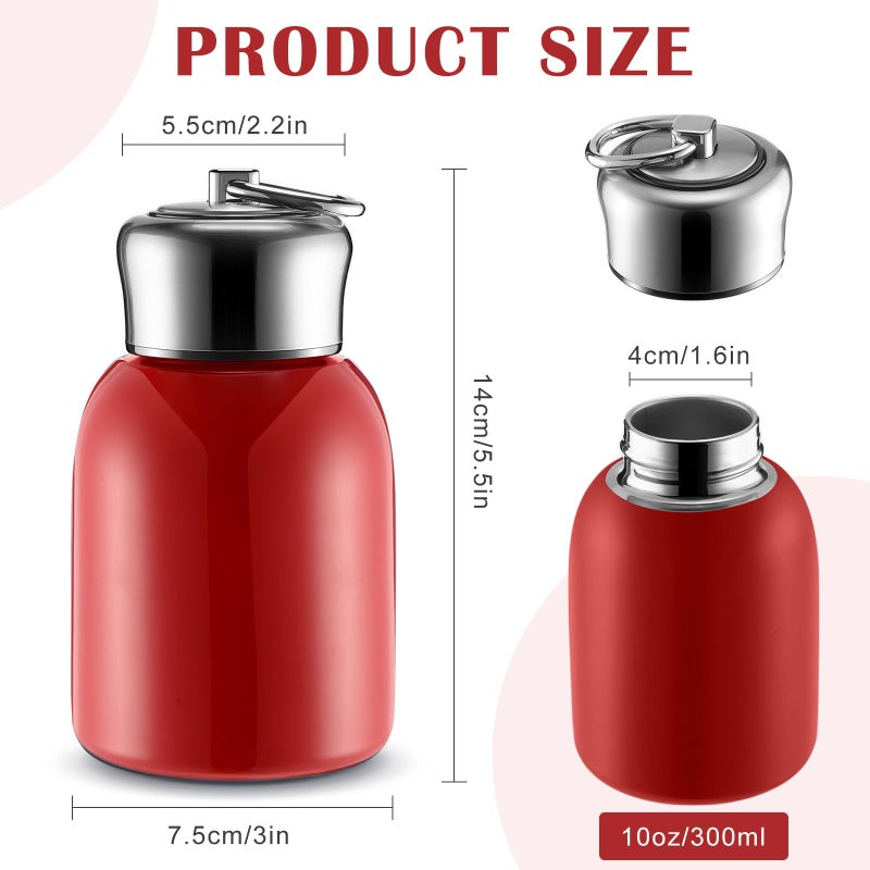 Mifoci 1 Pcs 10Oz Mini Water Bottles Stainless Steel Slim Insulated Thermal For Hot Cold Drink Thermal Small Vacuum Portable Water Bottle For Women Gifts Travel Camping Hiking (Red) - Image 2