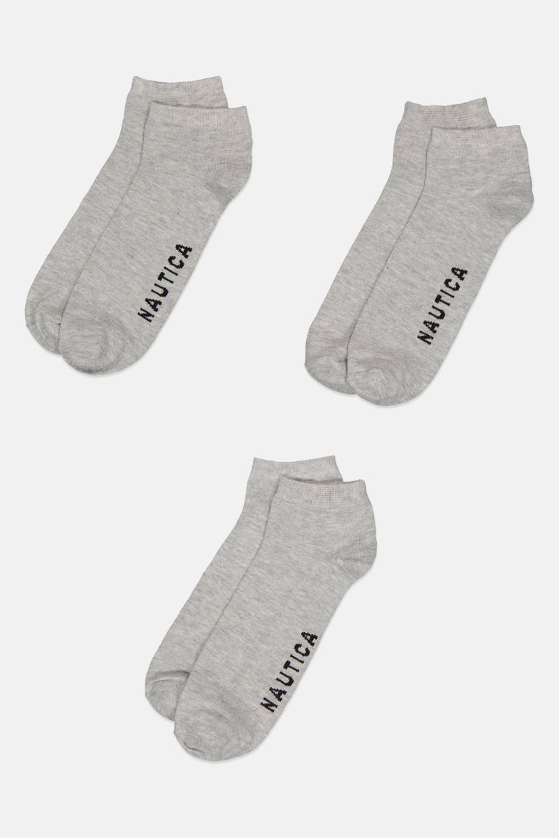 NAUTICA Men 3 Pair Brand Logo Low Cut Sock, Grey - Image 3
