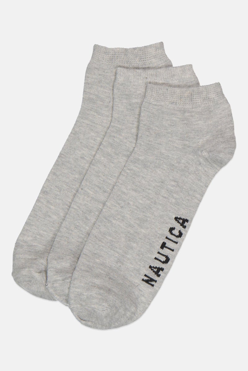 NAUTICA Men 3 Pair Brand Logo Low Cut Sock, Grey - Image 1