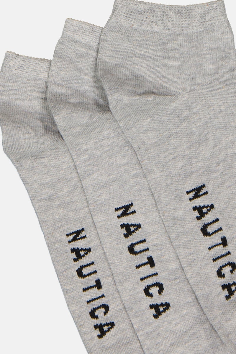 NAUTICA Men 3 Pair Brand Logo Low Cut Sock, Grey - Image 2