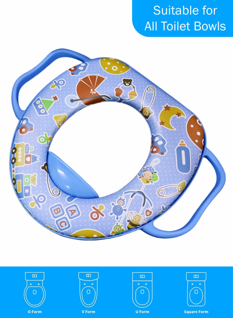 توشيونيكس مقعد تدريب الطفل على استخدام المرحاض مع مقابض مدمجة وواقي من الرذاذ ووسادة ناعمة قابلة للفصل، غطاء مقعد مرحاض مريح وآمن للأطفال الرضع والأطفال الصغار، محمول وخفيف الوزن وسهل التنظيف ومتوافق مع مقاعد المرحاض العادية والمستطيلة، مقعد مرحاض مناسب للسفر للأولاد والبنات - Image 2