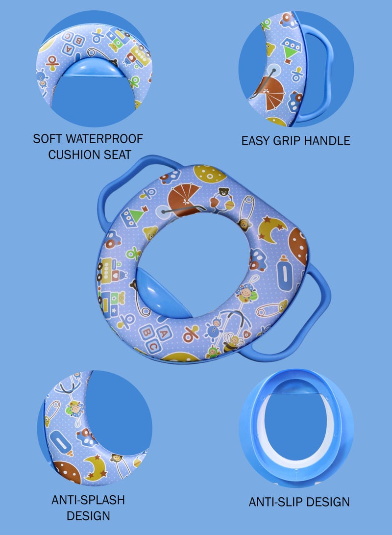 توشيونيكس مقعد تدريب الطفل على استخدام المرحاض مع مقابض مدمجة وواقي من الرذاذ ووسادة ناعمة قابلة للفصل، غطاء مقعد مرحاض مريح وآمن للأطفال الرضع والأطفال الصغار، محمول وخفيف الوزن وسهل التنظيف ومتوافق مع مقاعد المرحاض العادية والمستطيلة، مقعد مرحاض مناسب للسفر للأولاد والبنات - Image 3