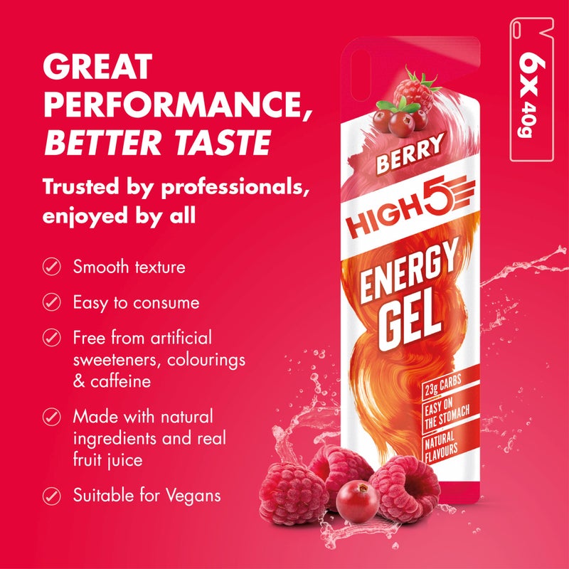 High5 Energy Gel Pouches - Carb Gels Running Accessories for Endurance Fuel - Natural Fruit Juice & Caffeine-Free Vegan Energy Gel - Glucose Shot to Boost Sports Performance (Berry, 6 x 40g) - Image 3