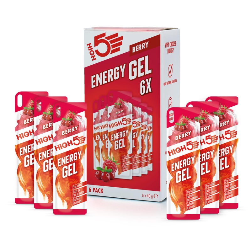 High5 Energy Gel Pouches - Carb Gels Running Accessories for Endurance Fuel - Natural Fruit Juice & Caffeine-Free Vegan Energy Gel - Glucose Shot to Boost Sports Performance (Berry, 6 x 40g) - Image 1