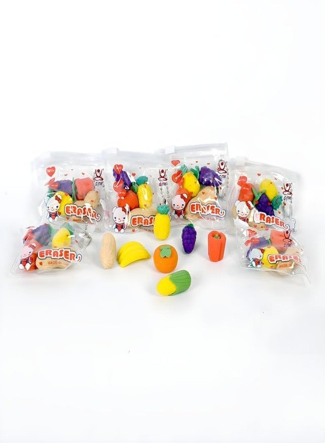 Radiance™ Fruit & Vegetable Shape Erasers for Kids | Cute Mini Food Erasers for School & Art Use | Non-Toxic Stationery | Birthday Return Gifts, Classroom Rewards | Assorted Pack of 24 Pcs (Set of 6) - Image 1