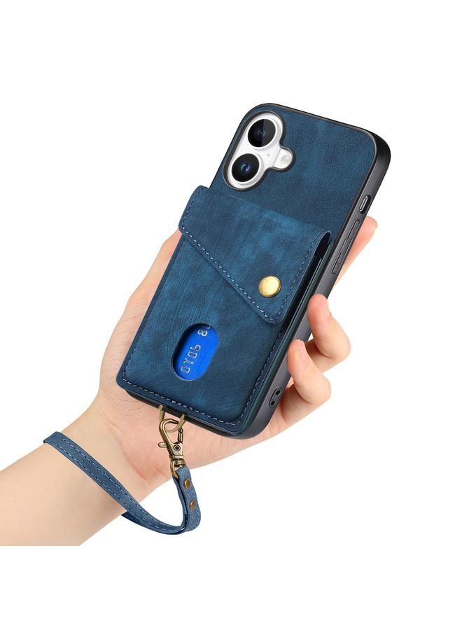 اس-توب جراب هاتف iPhone 16 Retro Card Wallet Leather قابل للطي مع حزام - Image 5