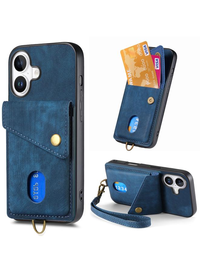اس-توب جراب هاتف iPhone 16 Retro Card Wallet Leather قابل للطي مع حزام - Image 1