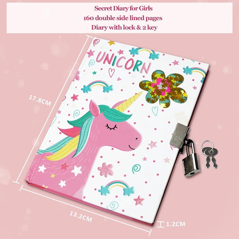 GINMLYDA Girls Diary with Lock for Kids, Unicorn Diaries 7.1x5.3 160 Pages Cute Girl Journal Secret Notebook with Lock and Key for Little Kid Writing Drawing Gift for Pre school Age 6,8,12 - Image 2
