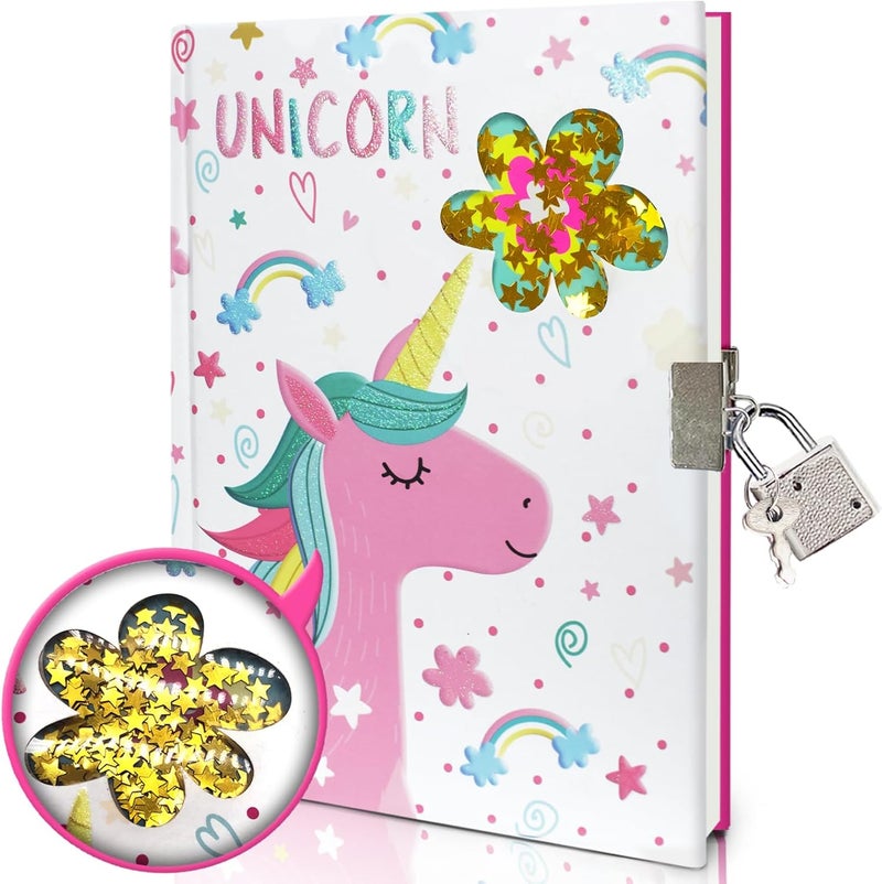 GINMLYDA Girls Diary with Lock for Kids, Unicorn Diaries 7.1x5.3 160 Pages Cute Girl Journal Secret Notebook with Lock and Key for Little Kid Writing Drawing Gift for Pre school Age 6,8,12 - Image 1
