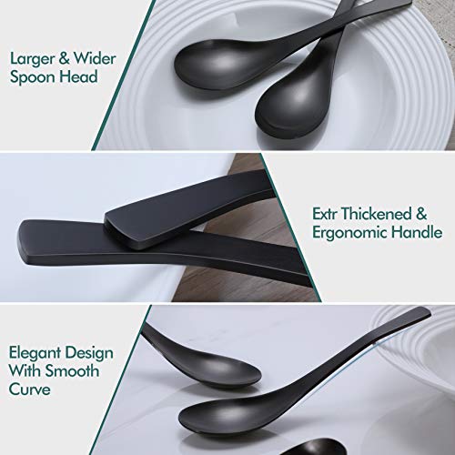 HIWARE Matte Black Thick Heavy-Weight Soup Spoons, Stainless Steel Soup Spoons, Table Spoons, Set of 6 - Image 2