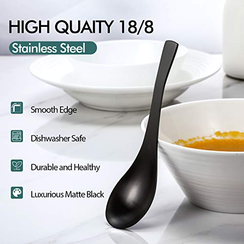 HIWARE Matte Black Thick Heavy-Weight Soup Spoons, Stainless Steel Soup Spoons, Table Spoons, Set of 6 - Image 3