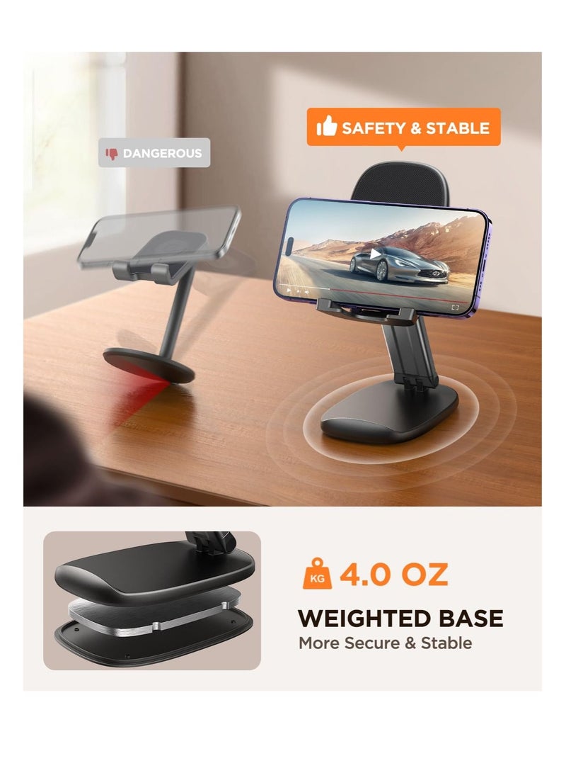 Excefore Desk Cell Phone Stand, Foldable Phone Stand, Metal Counterweight Base & Height Angle Adjustable Phone Stand, for 4.7"-11" Cell Phones and Tablets (Black)  - Image 3