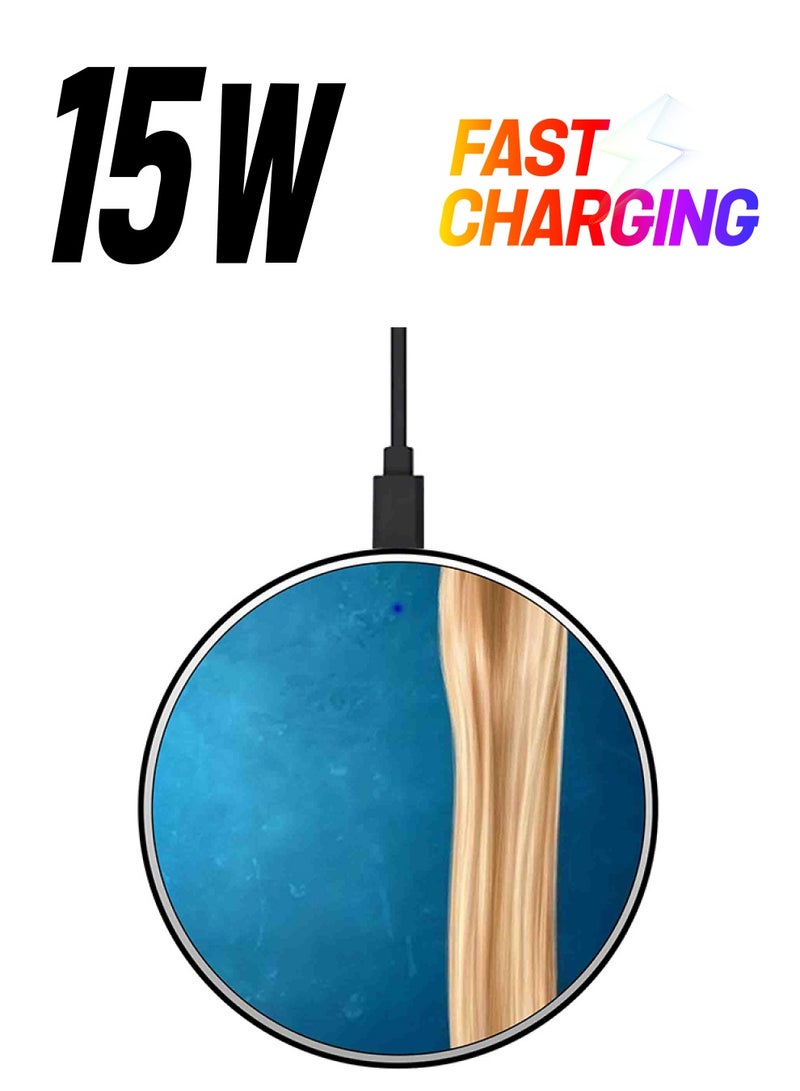 Theodor Long Hair Printed Fast Wireless Charger With USB Cable Blue/Beige - Image 1