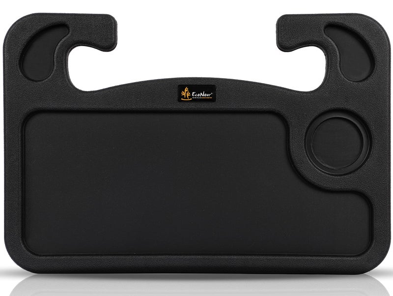 EcoNour 2 in 1 Car Steering Wheel Desk, Tray for Laptop Car Mount with Pen Holder| Food Tray for Eating with Drinks Holder | Multipurpose Travel Car Accessories - Image 1