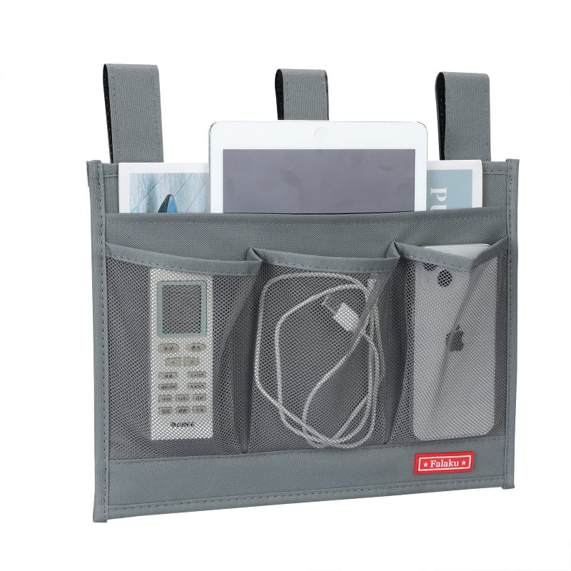 Falaku Hanging Bedside Caddy Bedside Organizer Caddy For Bed Rails(4 Pockets-Grey) - Image 3