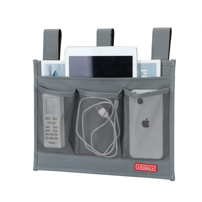 Falaku Hanging Bedside Caddy Bedside Organizer Caddy For Bed Rails(4 Pockets-Grey) - Image 1