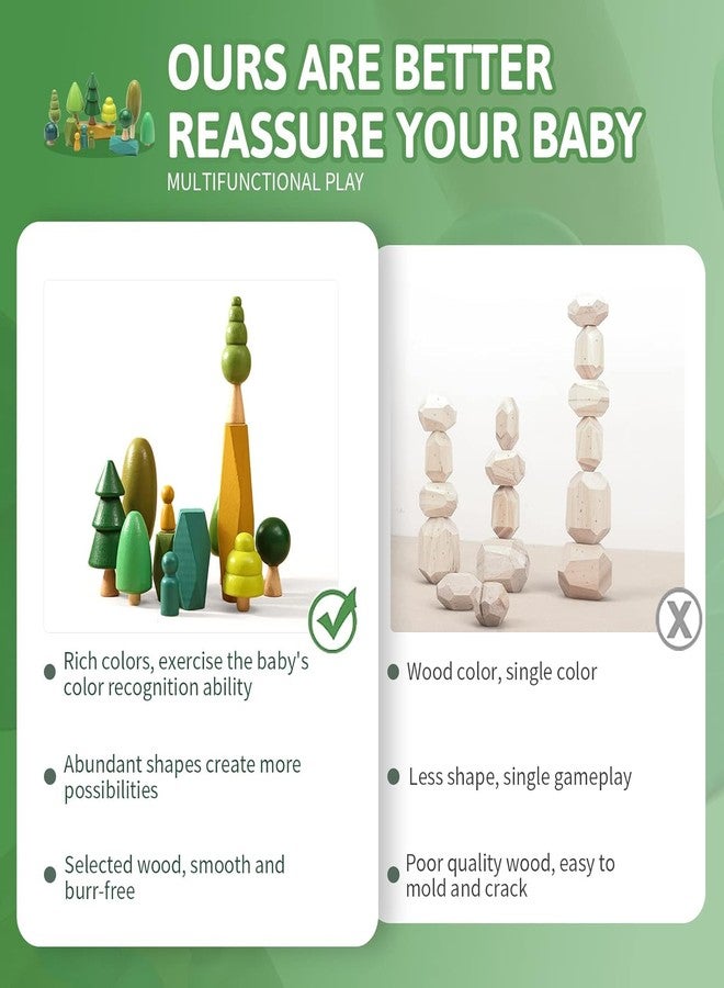 JETM·HH JETMHH Wooden Tree Toys Balancing Stone Blocks | Wooden Sorting Stacking Balancing Stone Rocks for Toddlers 3+ | Lightweight Colorful Educational Toys (Forest) - Image 4