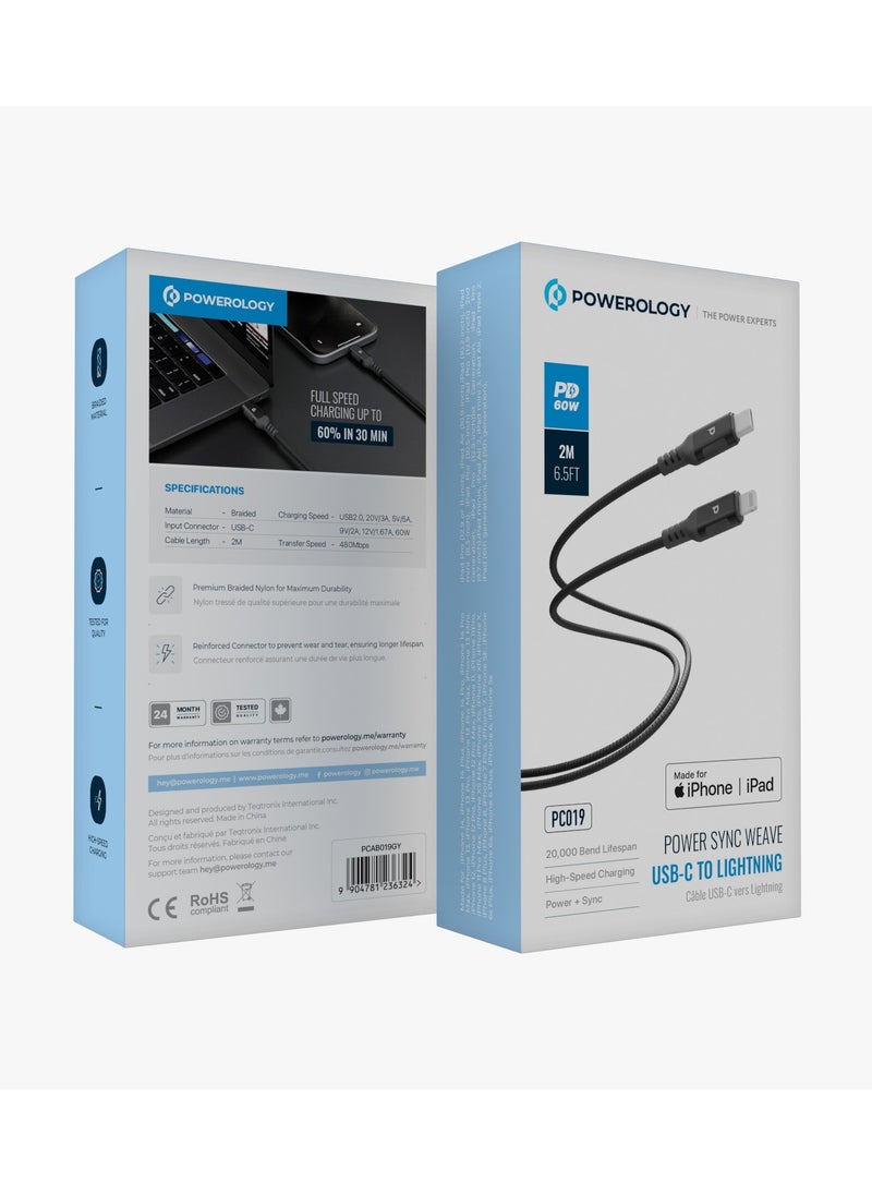 Powerology Power Sync Wave USB-C to USB-C 1.2m Cable PD60W / 480Mbps Data Transfer / High-Speed Charging Cable / Power + Sync - Black  - Image 4