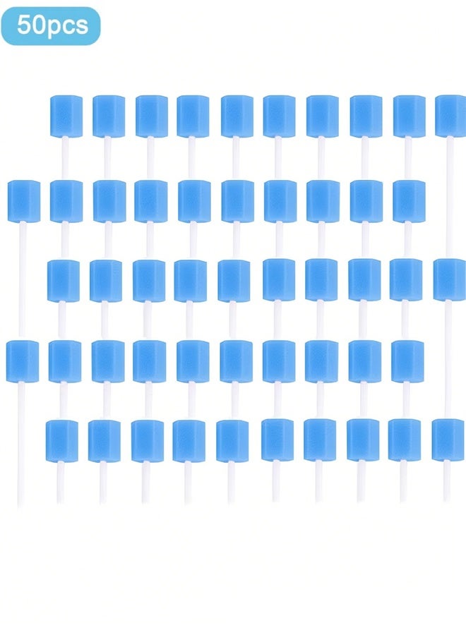 هابي دي 50 مسحات فموية إسفنجية قابلة للتصرف للمسنين والكبار والأطفال - أعواد تنظيف الفم واللثة بدون نكهة، مجموعة ناعمة وصحية بالجملة - Image 1