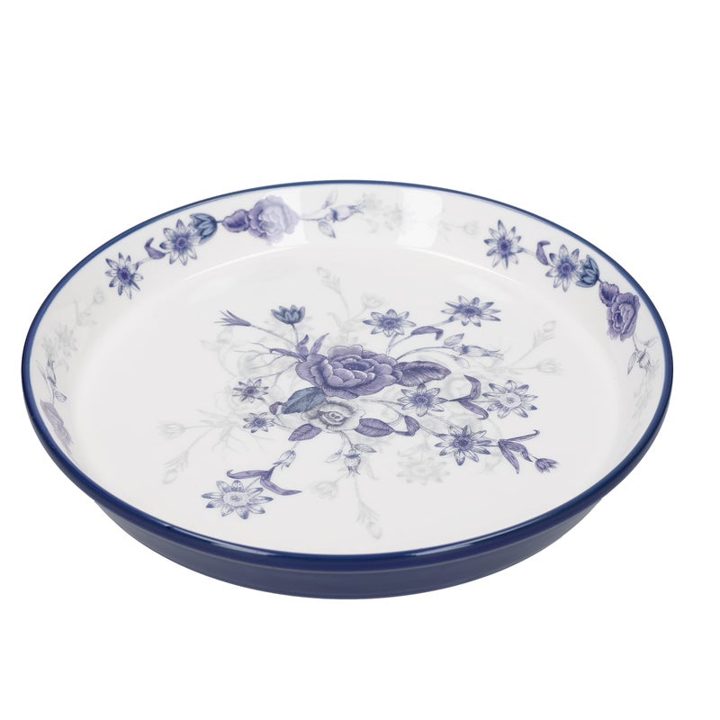 London Pottery Blue Rose Cake Plate Ceramic Almond IvoryBlue 20 cm
