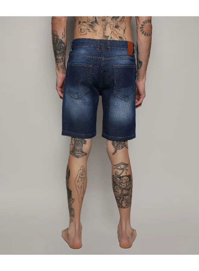 Campus Sutra Men's Blue Pencil Side-Striped Denim Shorts