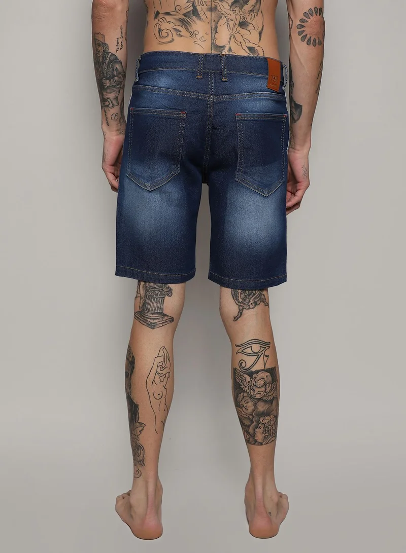 Campus Sutra Men's Blue Pencil Side-Striped Denim Shorts