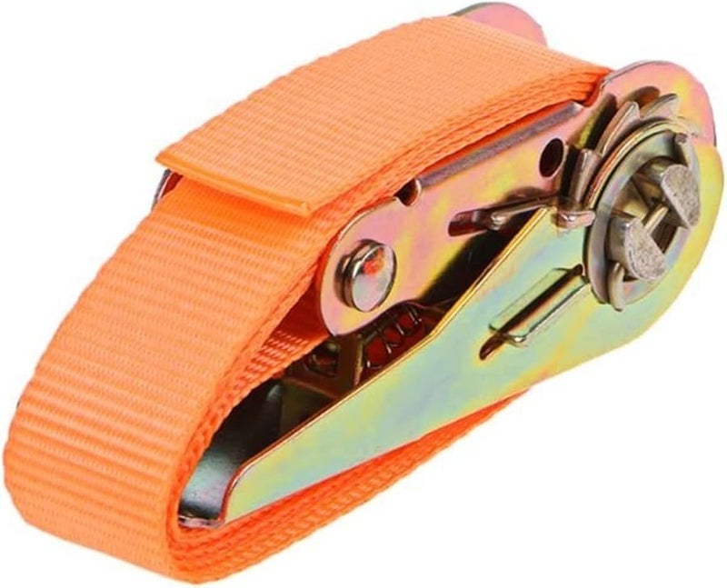 Orange Heavy Duty Ratchet Tie Down Straps with Metal Buckle Adjustable Lashing Cargo Luggage Belt - Image 1