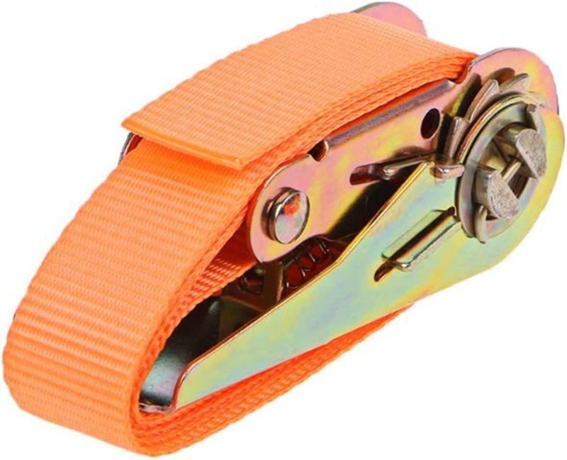 Orange Heavy Duty Ratchet Tie Down Straps with Metal Buckle Adjustable Lashing Cargo Luggage Belt - Image 2