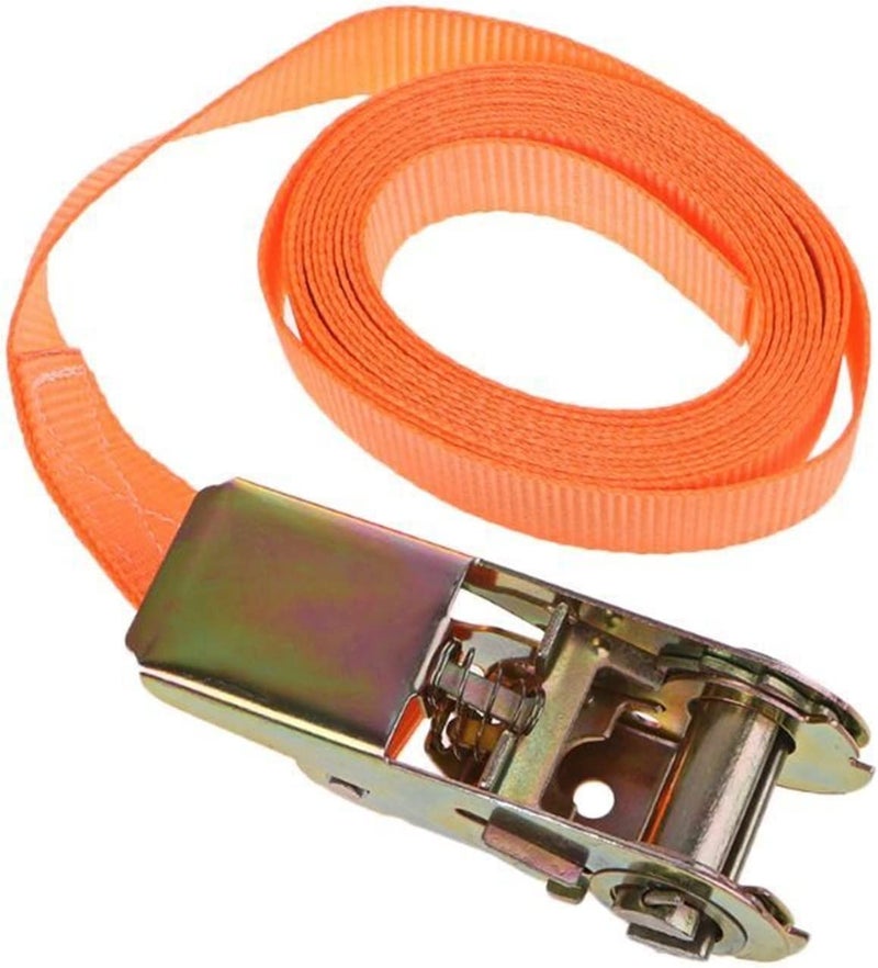 Orange Heavy Duty Ratchet Tie Down Straps with Metal Buckle Adjustable Lashing Cargo Luggage Belt - Image 3