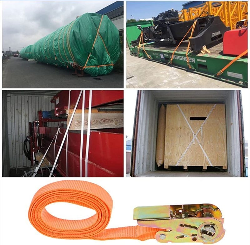 Orange Heavy Duty Ratchet Tie Down Straps with Metal Buckle Adjustable Lashing Cargo Luggage Belt - Image 4