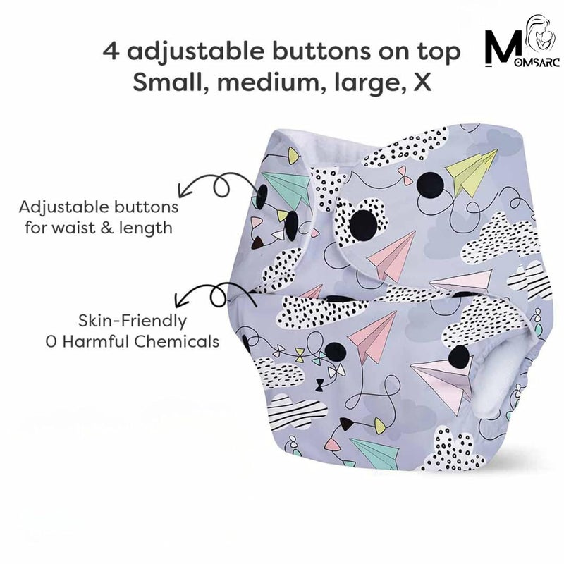 MOMSARC Cotton Cloth Diapers For Baby, Washable & Reusable Cotton Langot for New Born 0-3 Years, Freesize Leak Proof Diapers with Quick Dry Pad + 4 Insert Pads, Reduces Rash,(Multicolur, 4 Combo Pack) - Image 4