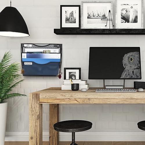 BOHDK Wall File Organizer, 3 Tire Hanging File Folder Mail Organizer, Vertical Mesh Metal Door/Wall Mount Hanging File Holder, Paper Document Magazine Rack with Hooks for Home Office Black - Image 5