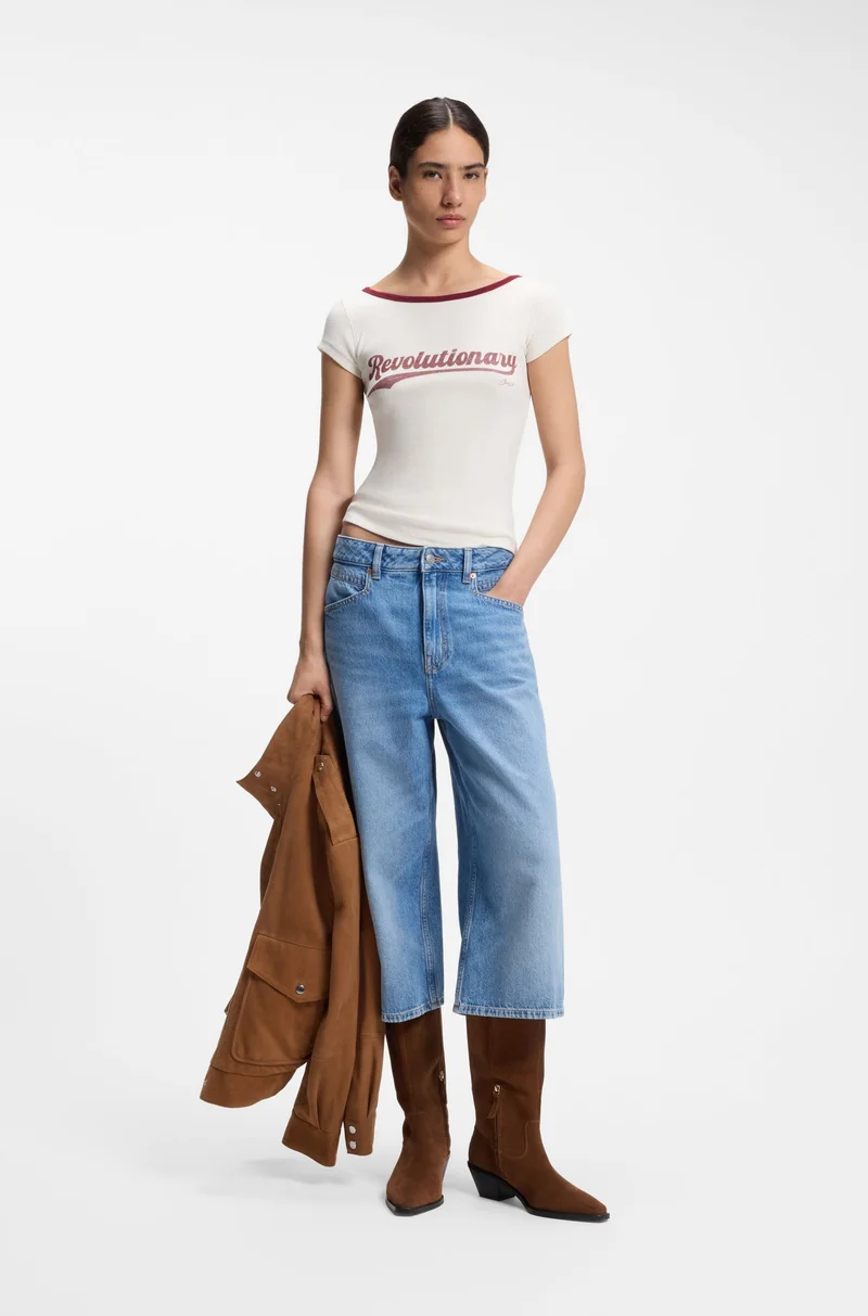 بوس Slim-fit T-shirt in stretch cotton with slogan print