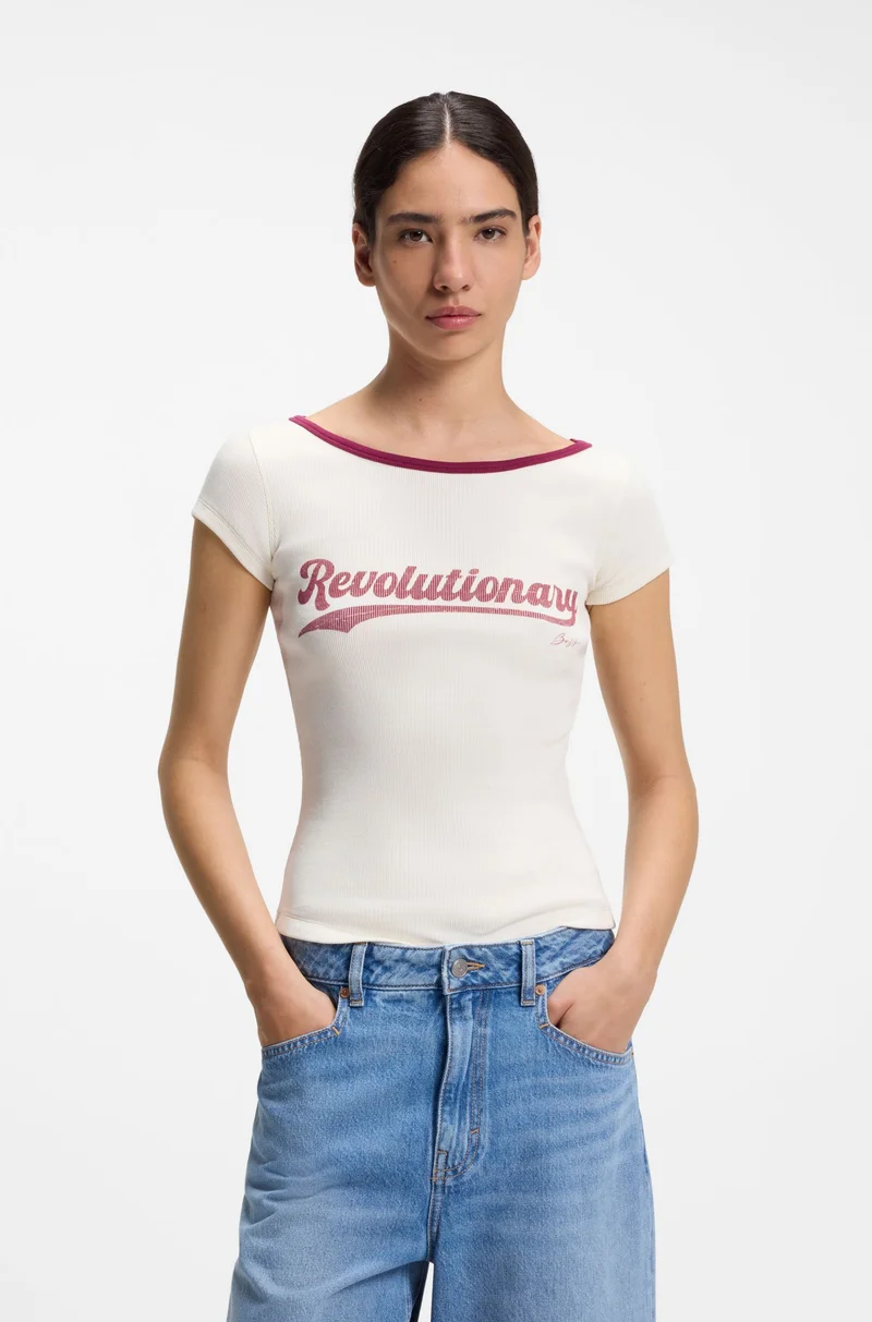بوس Slim-fit T-shirt in stretch cotton with slogan print