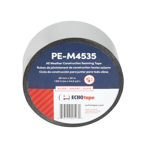 ECHOtape PE-M4535 | All Weather Construction Seam Tape | Indoor-Outdoor Construction Tape | UV Resistant | House Wrap Seaming Tape | Vapor Barrier Tape | Silver | 1.89 in x 54.6 yds - Image 1