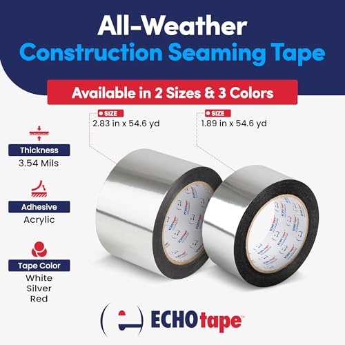 ECHOtape PE-M4535 | All Weather Construction Seam Tape | Indoor-Outdoor Construction Tape | UV Resistant | House Wrap Seaming Tape | Vapor Barrier Tape | Silver | 1.89 in x 54.6 yds - Image 2