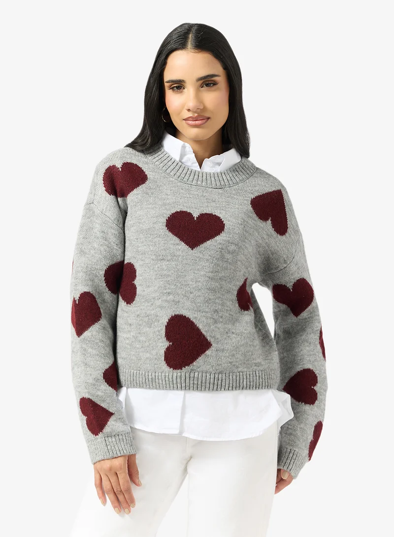 ONLY Onlhappie Heart Detail Long Sleeve Pullover Sweater