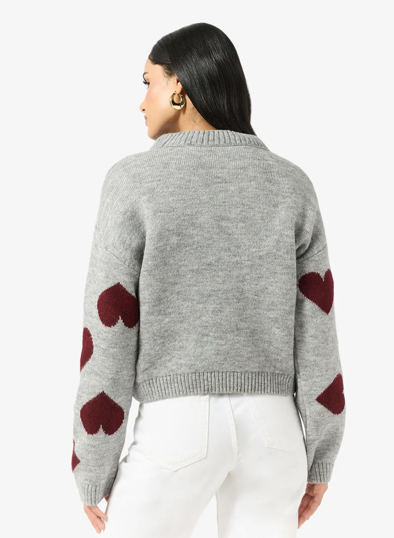 ONLY Onlhappie Heart Detail Long Sleeve Pullover Sweater