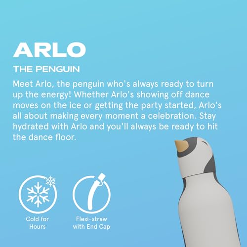 asobu Bestie Bottle Insulated Stainless Steel Water Bottle with Detachable Soft Animal Head Fun Drinking For Kids and Teens with Flexible Reusable Straw 16 Ounce Penguin - Image 3