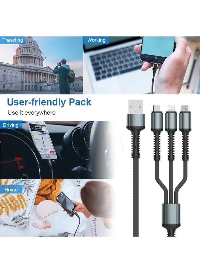لدنيو كابل شحن سريع 3 في 1، 3.4 أمبير، LC93، 1.2 متر، USB إلى Type-C، موصلات Lightning وMicro، تصميم متين من مادة PVC للشحن السريع ونقل البيانات، مضاد للانحناء والتشابك، كابل شاحن متعدد الأجهزة - أسود - Image 2