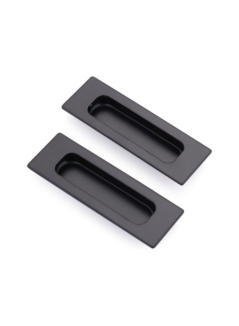 Zikra Recessed Finger Flush Pulls, 4.75" Black Stainless Steel Knob Handles with Screws, Invisible Handle for Kitchen Cupboard Wardrobe Dresser Barn Door Closet, 2 Pack - Image 1
