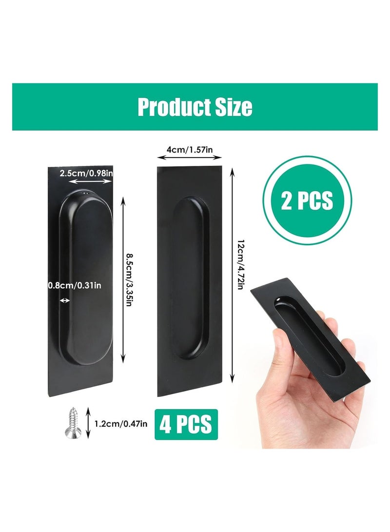 Zikra Recessed Finger Flush Pulls, 4.75" Black Stainless Steel Knob Handles with Screws, Invisible Handle for Kitchen Cupboard Wardrobe Dresser Barn Door Closet, 2 Pack - Image 5