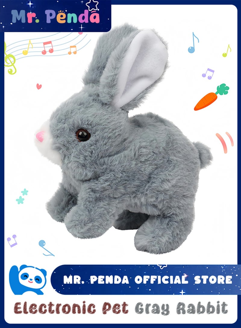السيد باندا الكترونية تفاعلية للحيوانات الاليفة من هوبينج رابيت مع اصوات وحركات، اذنين متذبذبة واذنين وانف، هدايا للاطفال في اعياد الميلاد، رمادي، 7 انش - Image 1