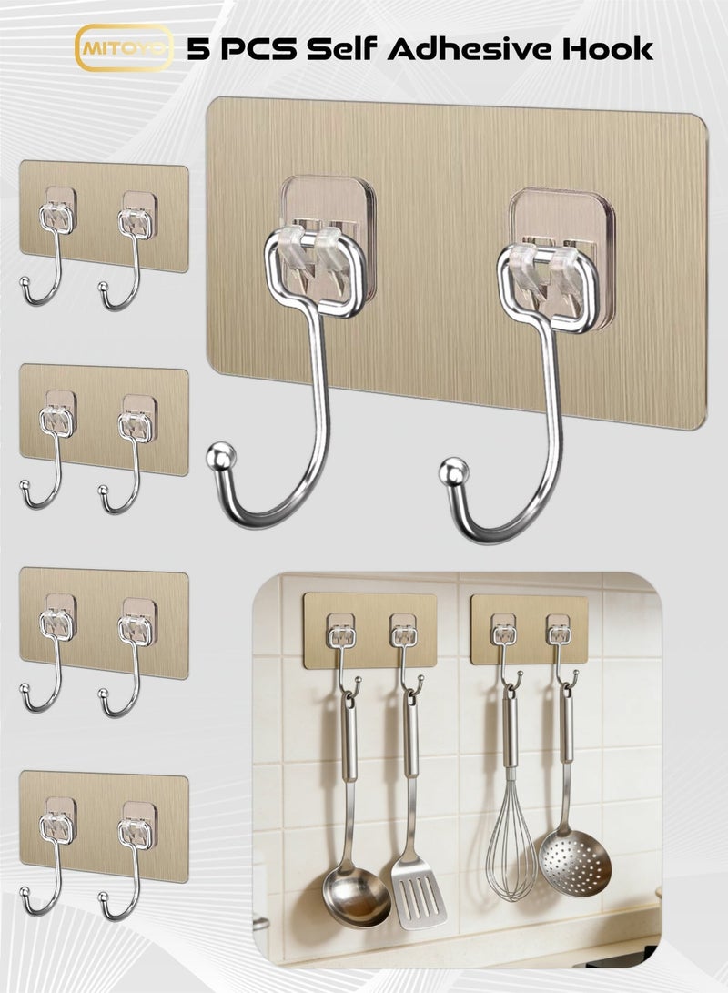 MITOYO 10-Piece Wall Hooks - Self Adhesive Hook - Without Nails Drill Free Strong Sticky Hook - Hanging Heavy Duty - for Home, Bathroom, Kitchen, Office - Gold - Image 1