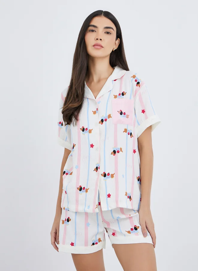 Take Two Take Two Pack of 3 - Peppy Pattern Cotton Shirt, Pants and Shorts